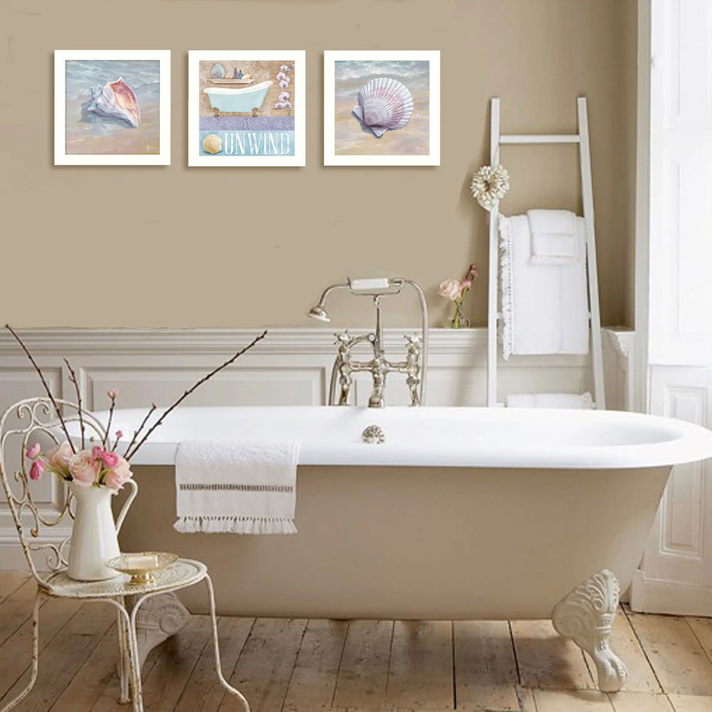 Set Of Three Shells II White Framed Print Bathroom Wall Art — view 4