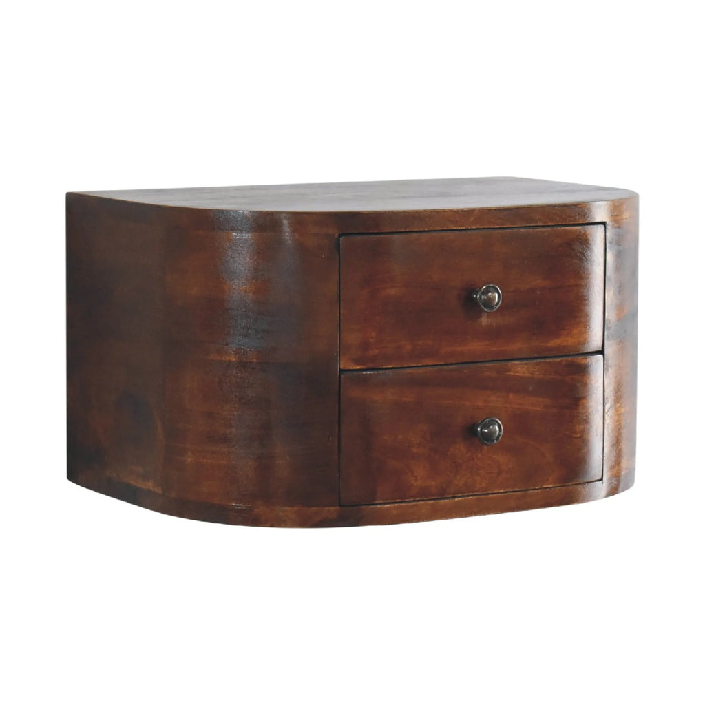 Solid Wood Round Two Drawer Floating Nightstand — view 3