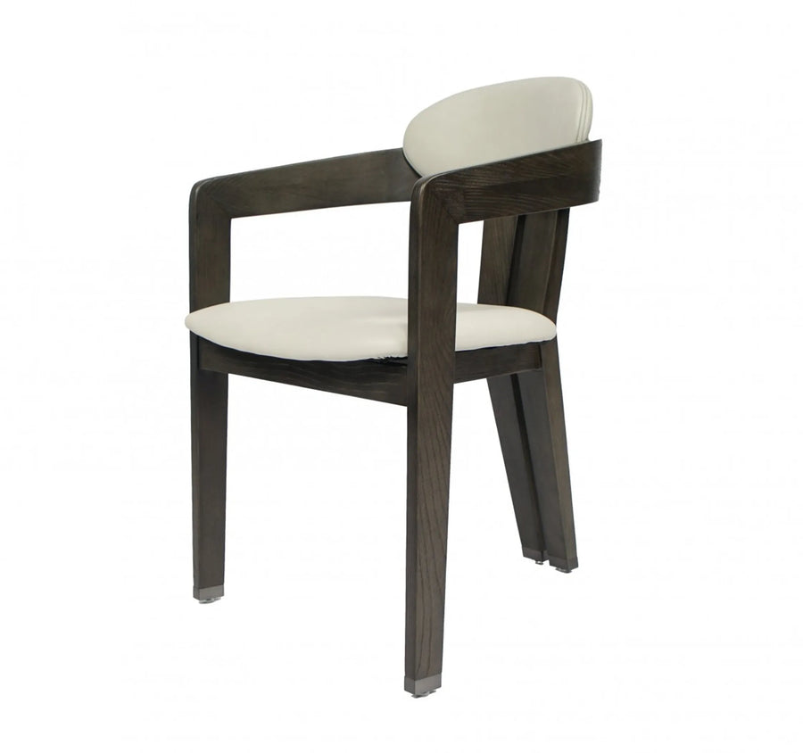 Light Gray And Dark Gray Upholstered Faux Leather Open Back Dining Arm Chair — view 2