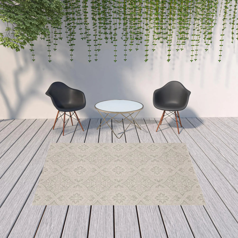 7′ X 9′ Gray and Ivory Floral Stain Resistant Indoor Outdoor Area Rug — view 2