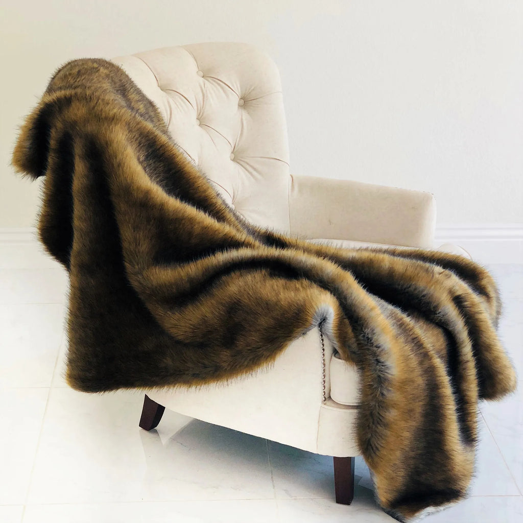 Plutus Brown and Grey Wild Grizzly Bear Faux Fur Luxury Throw — view 2