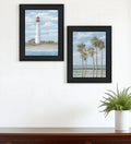 Set Of Two Cape May Lighthouse And Palm Trees Black Framed Wall Art