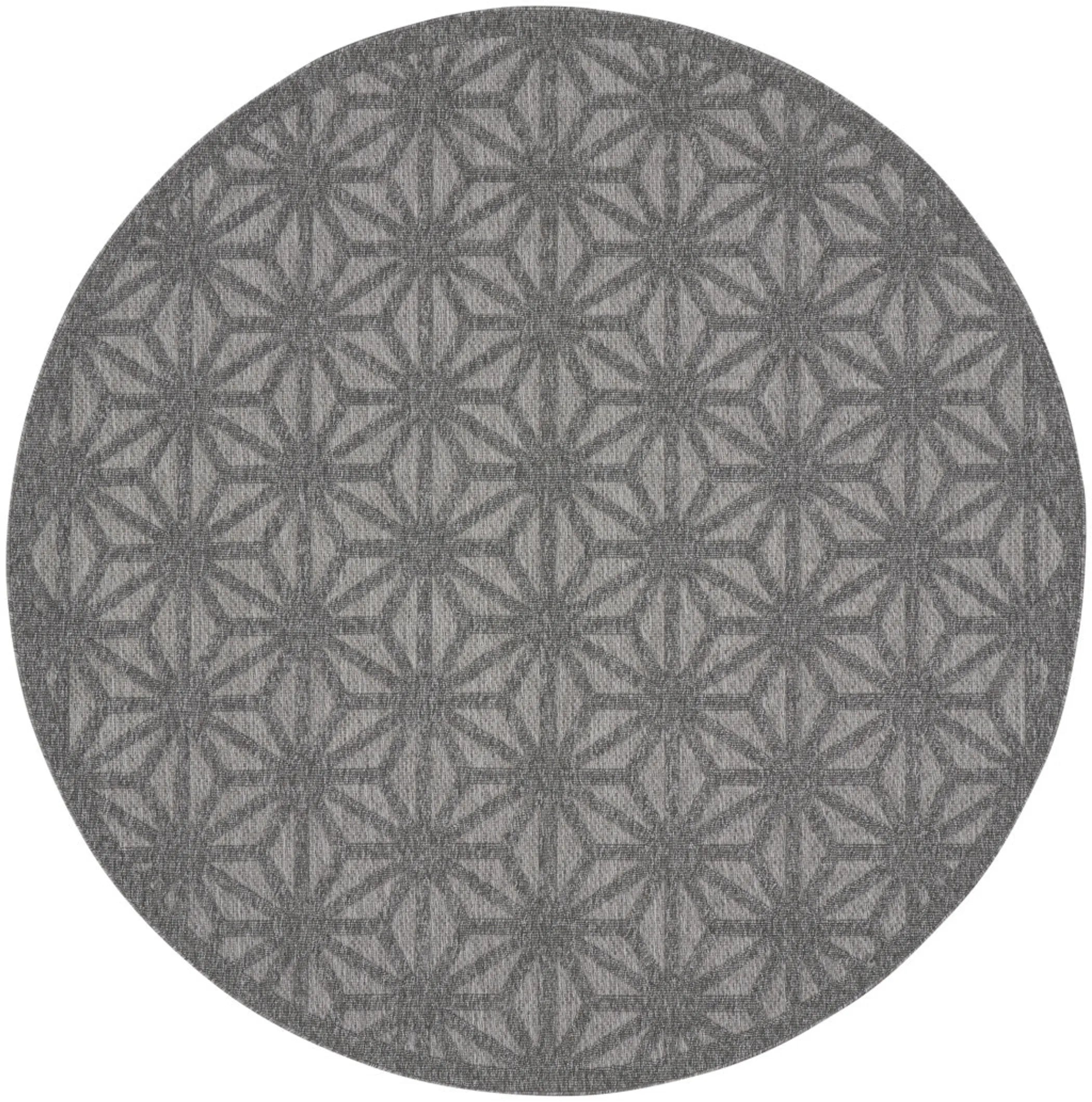 8′ Dark Gray And Light Gray Round Geometric Indoor Outdoor Area Rug — view 4