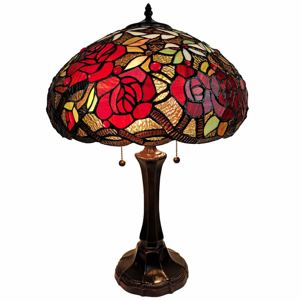 24″ Dark Brown Metal Two Light Candlestick Table Lamp With Red Dome Shade — view 3