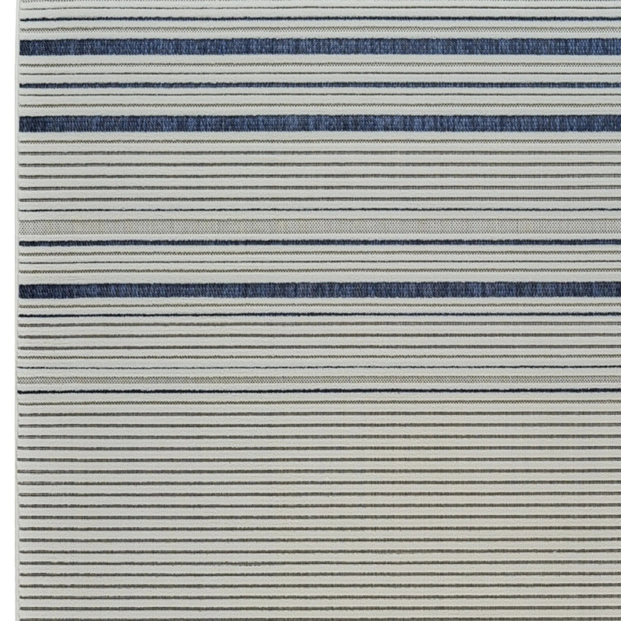 6′ X 9′ Blue and Cream Striped Distressed Indoor Outdoor Area Rug — view 4