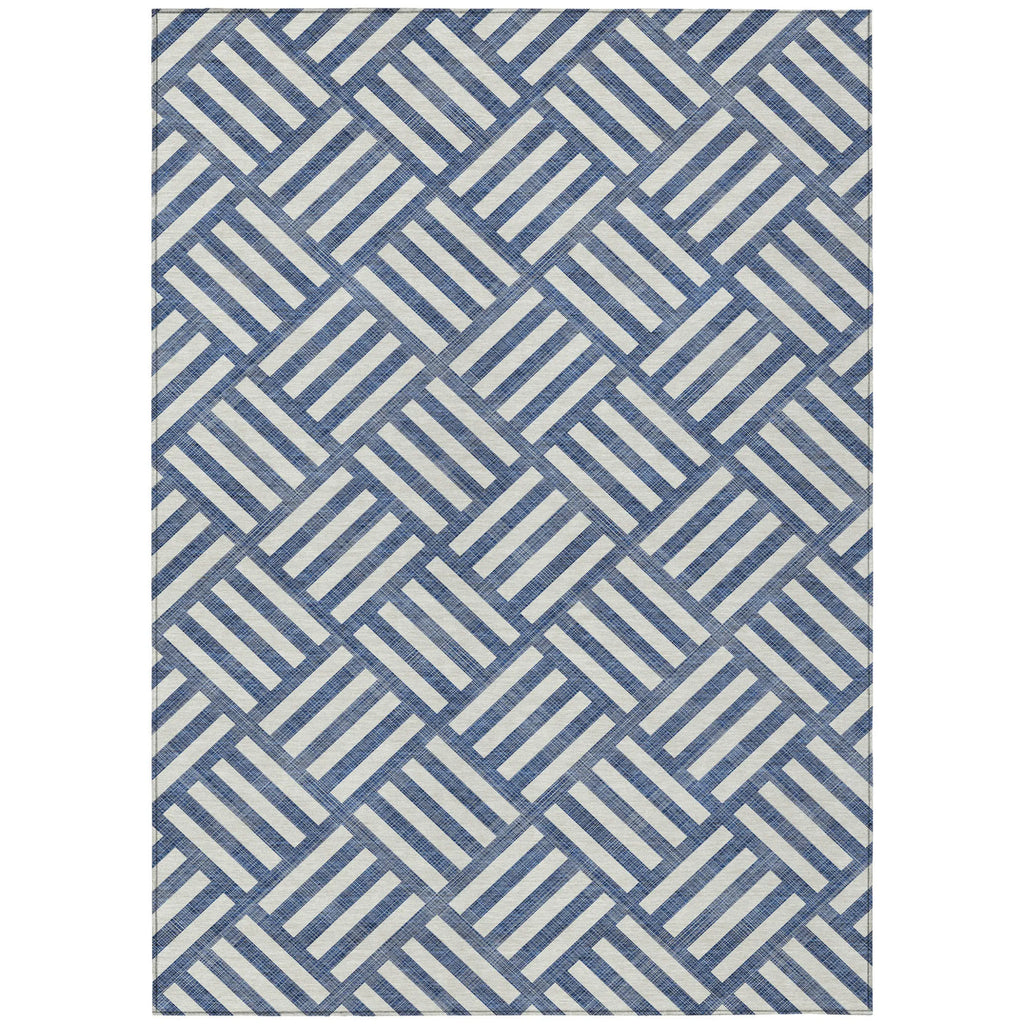 9′ X 12′ Navy Blue And Ivory Geometric Washable Indoor Outdoor Area Rug — view 2