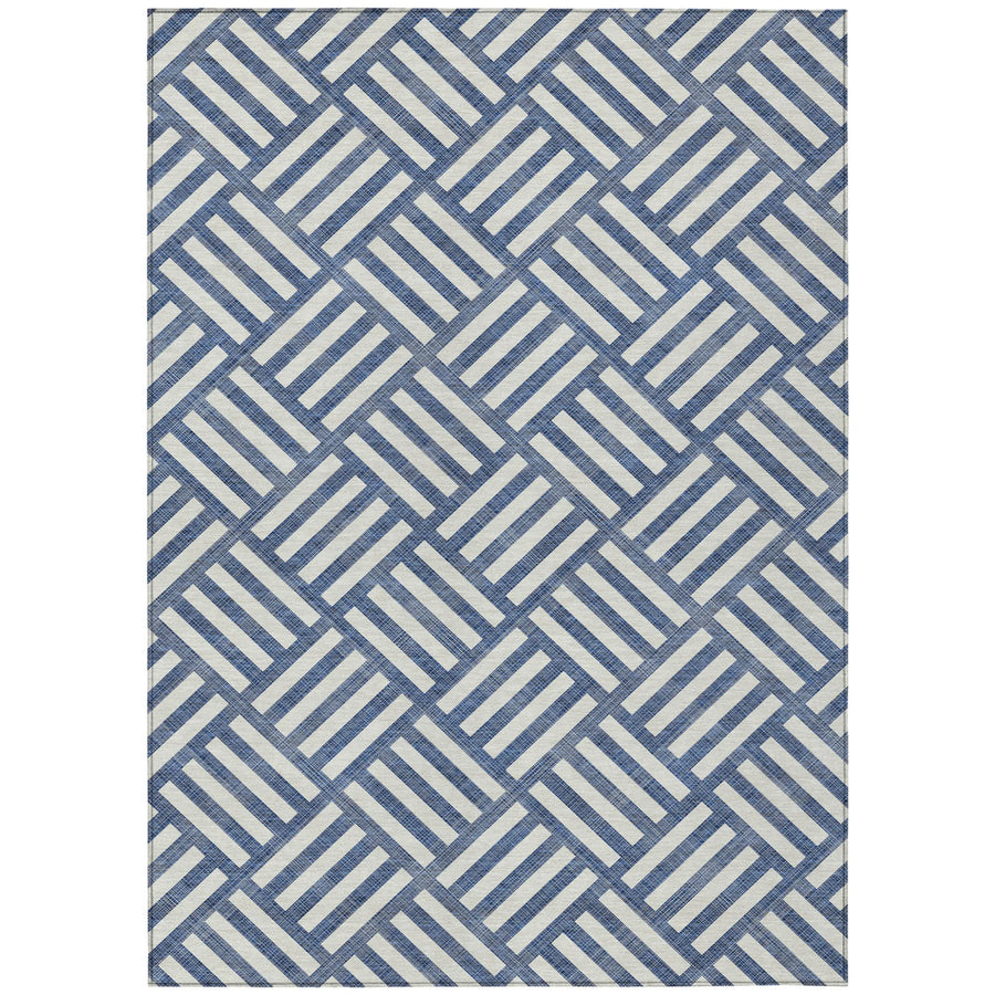 9′ X 12′ Navy Blue And Ivory Geometric Washable Indoor Outdoor Area Rug — view 2