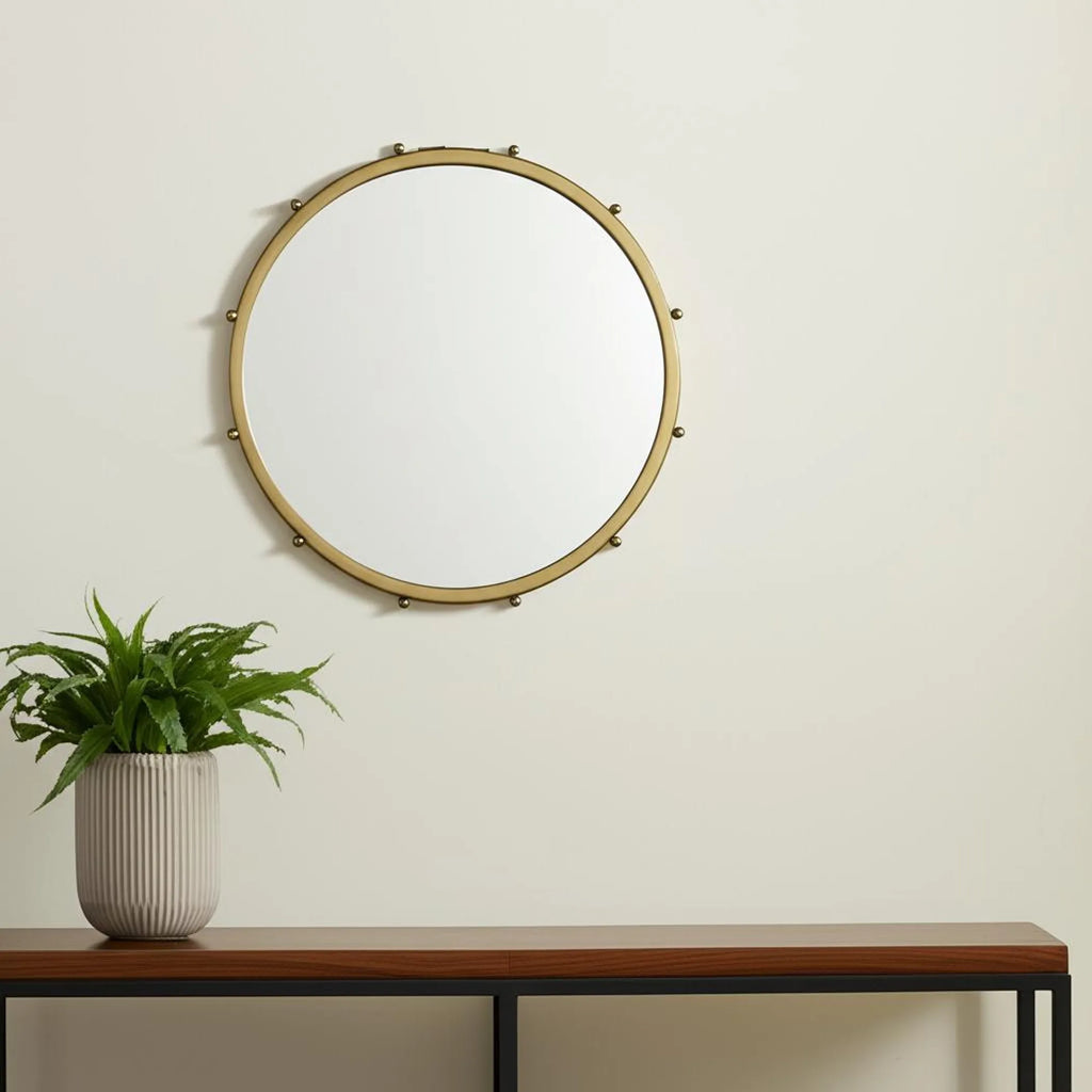 Metal Beaded Round Framed Accent Mirror — view 2