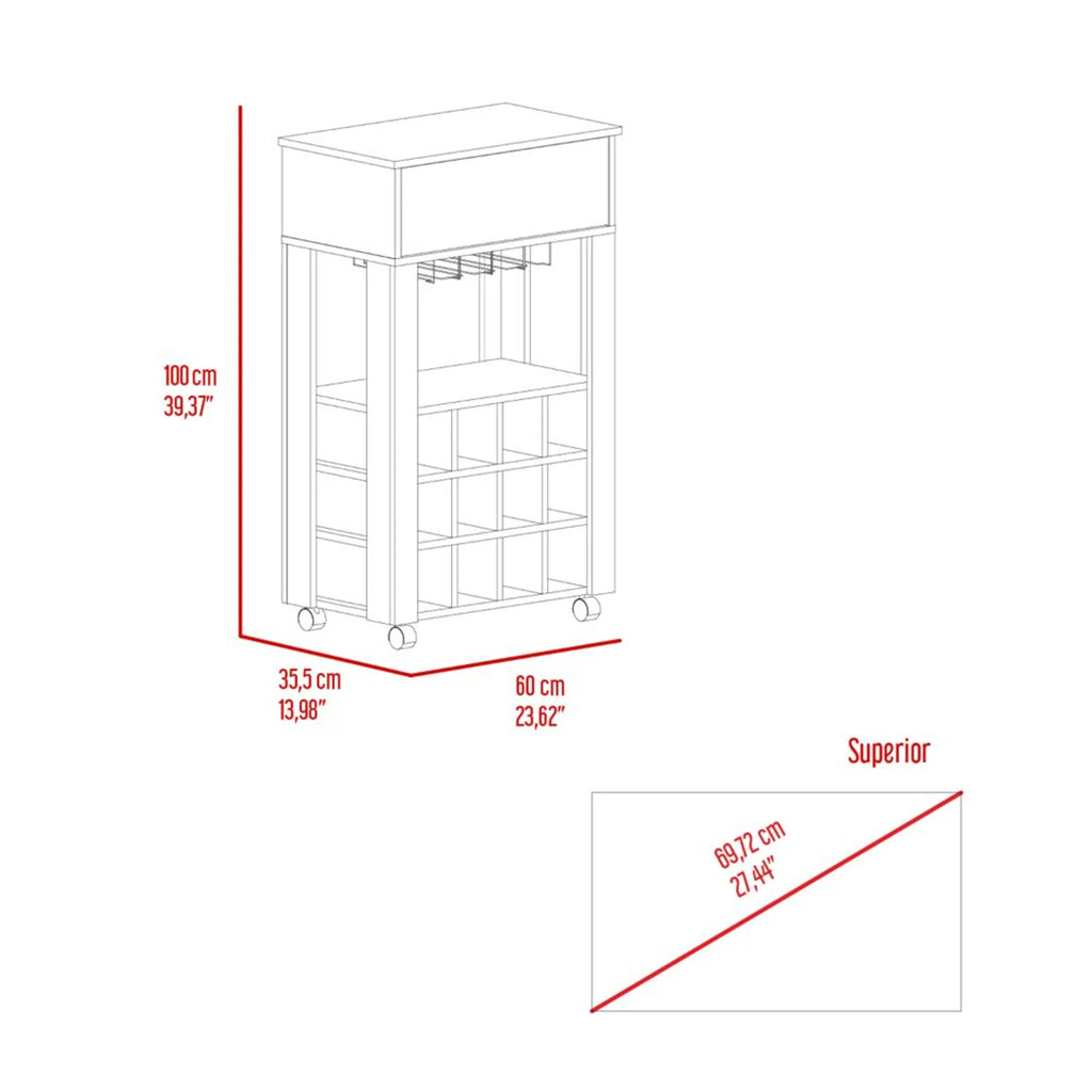 Memphis Bar Cart, Twelve Wine Cubbies, Four Legs, One Open Shelf — view 3