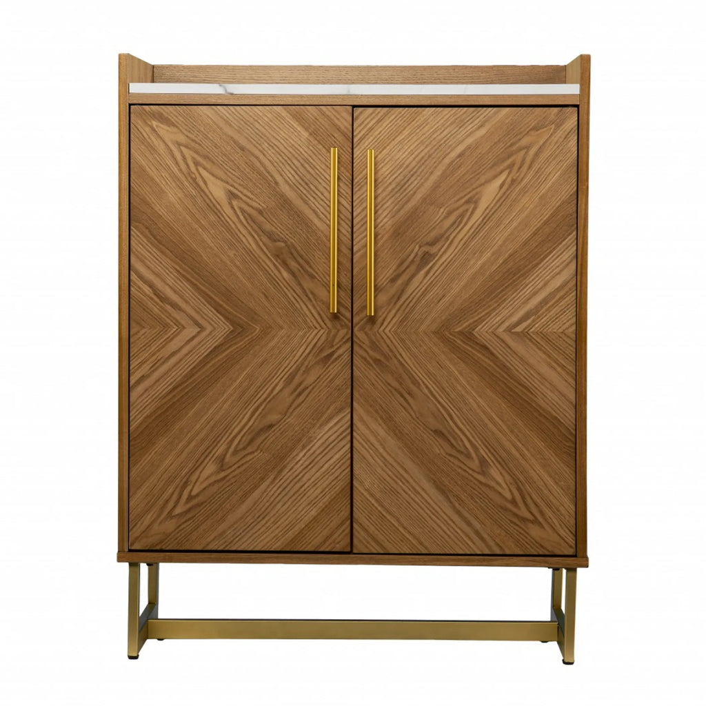 Retro Gold Natural and Faux Marble Wine Cabinet