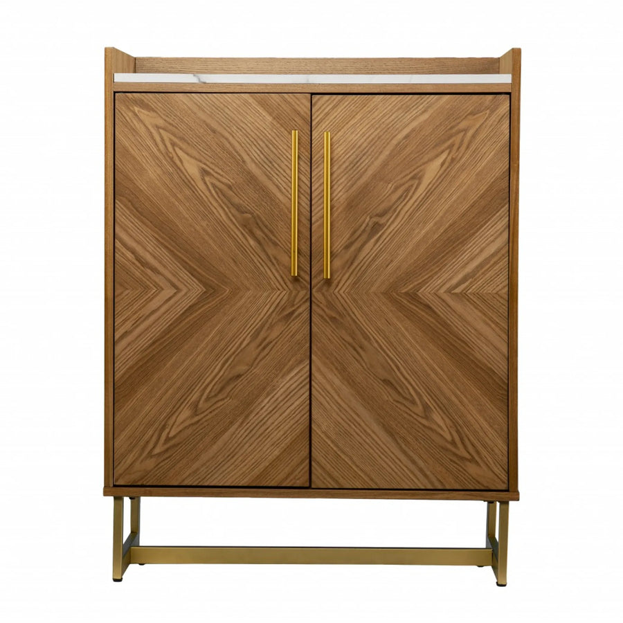Retro Gold Natural and Faux Marble Wine Cabinet