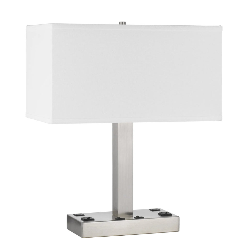 21″ Nickel Metal Two Light Desk USB Table Lamp With White Shade — view 2