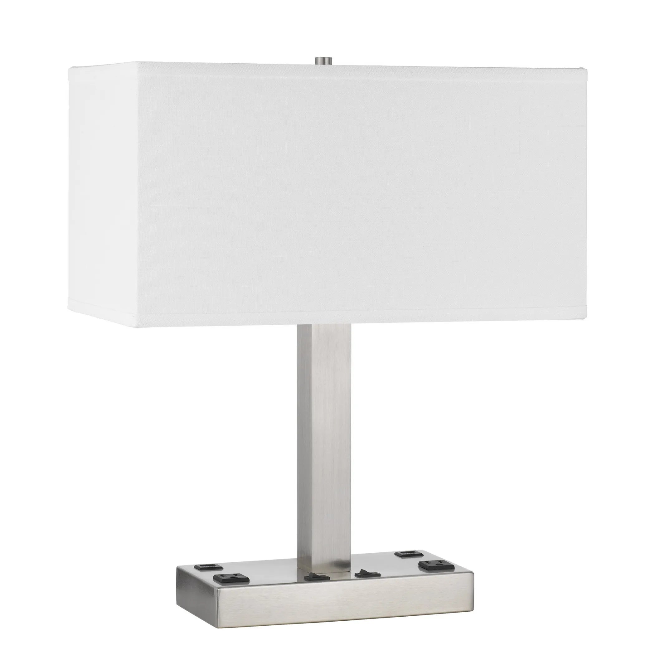 21″ Nickel Metal Two Light Desk USB Table Lamp With White Shade — view 2
