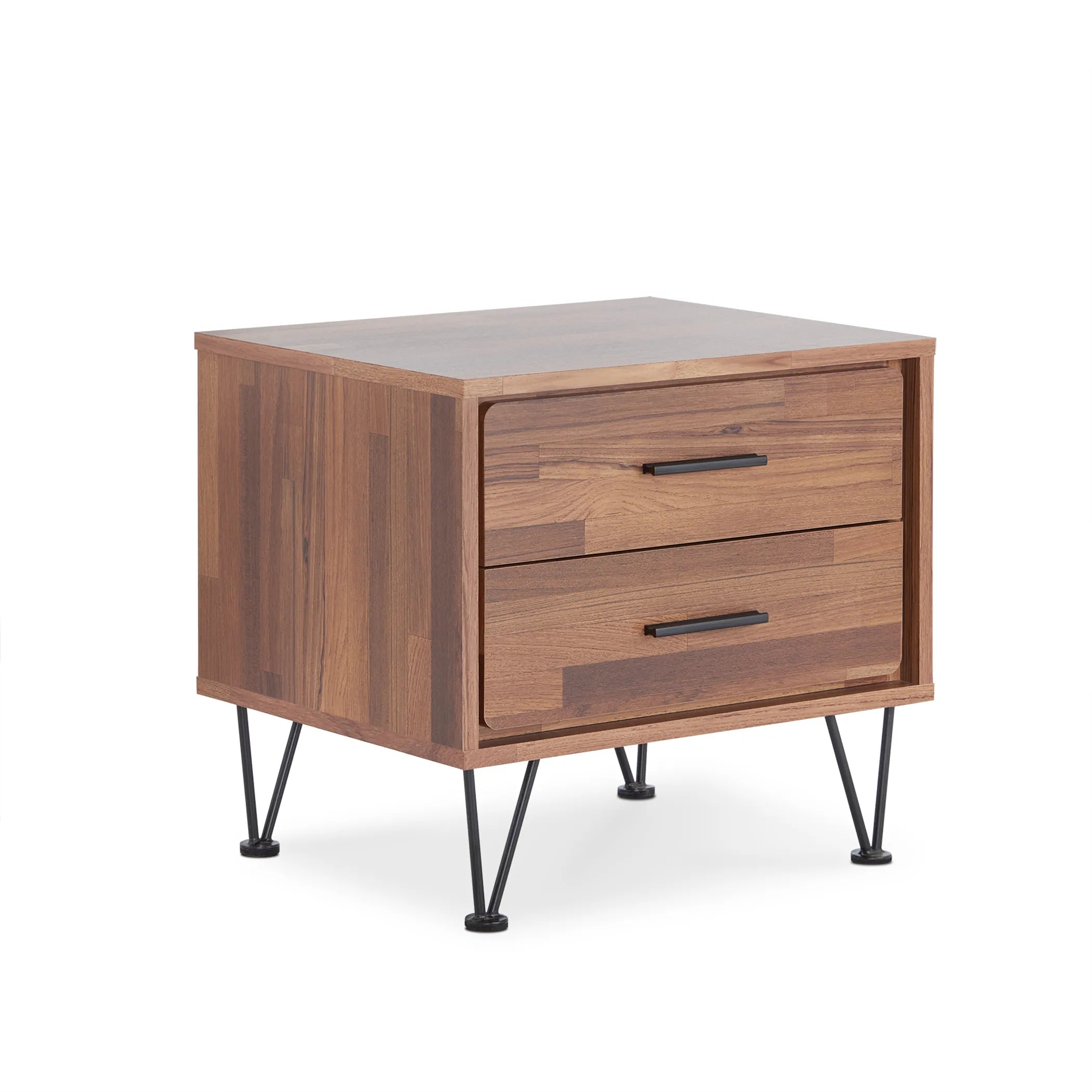 18″ Brown Two Drawers Metal Nightstand