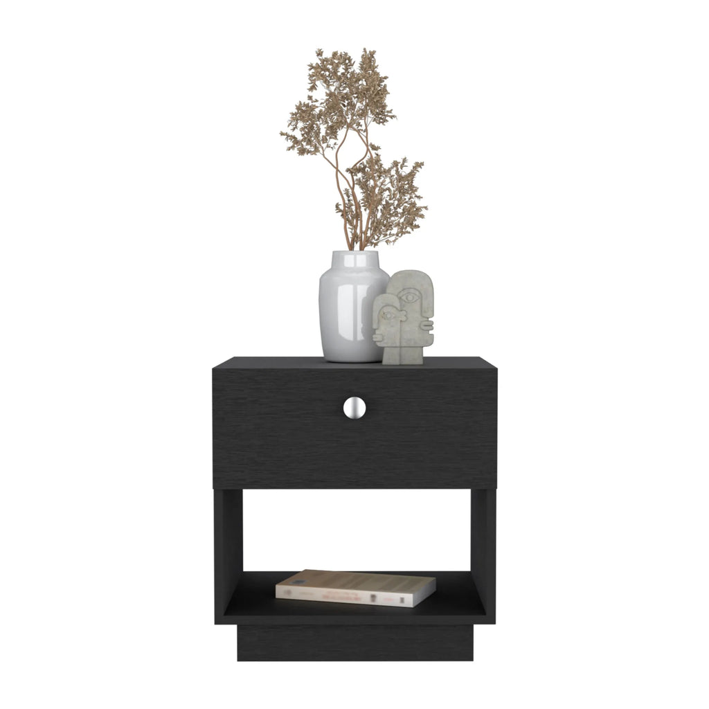 20″ Black One Drawer Faux Wood Nightstand — view 3