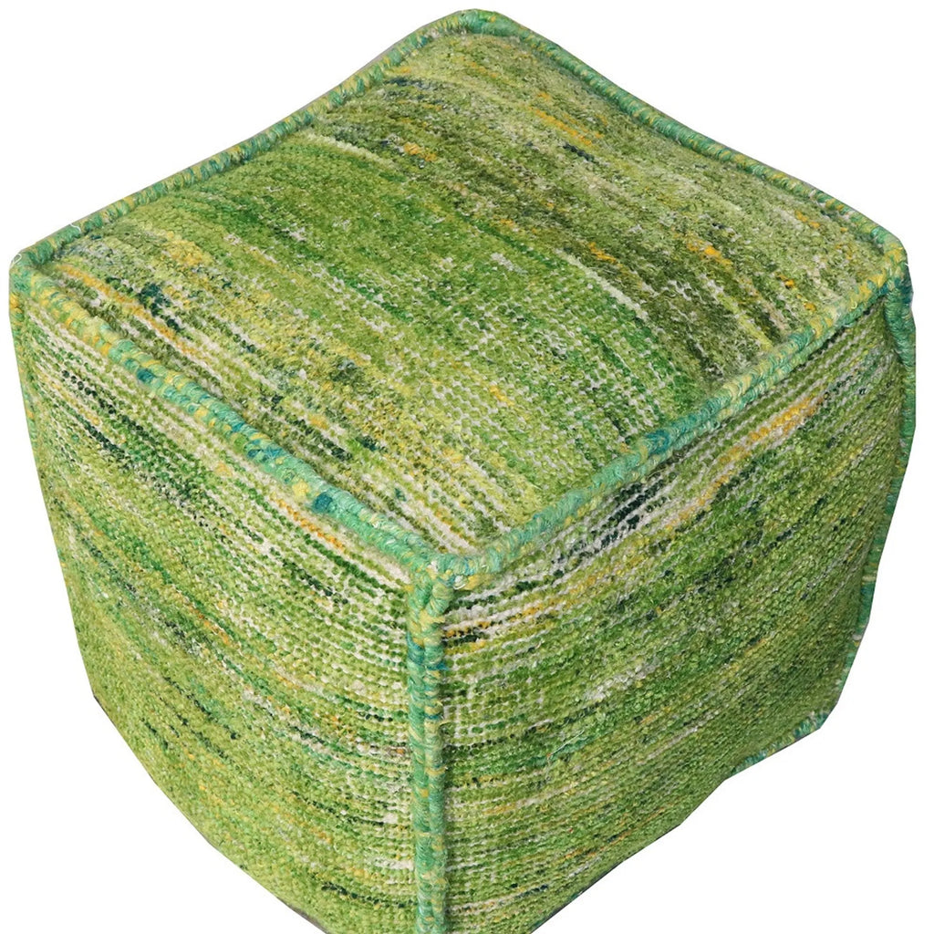 18″ Green Recycled Silk and Cotton Blend Cube Pouf Ottoman — view 4
