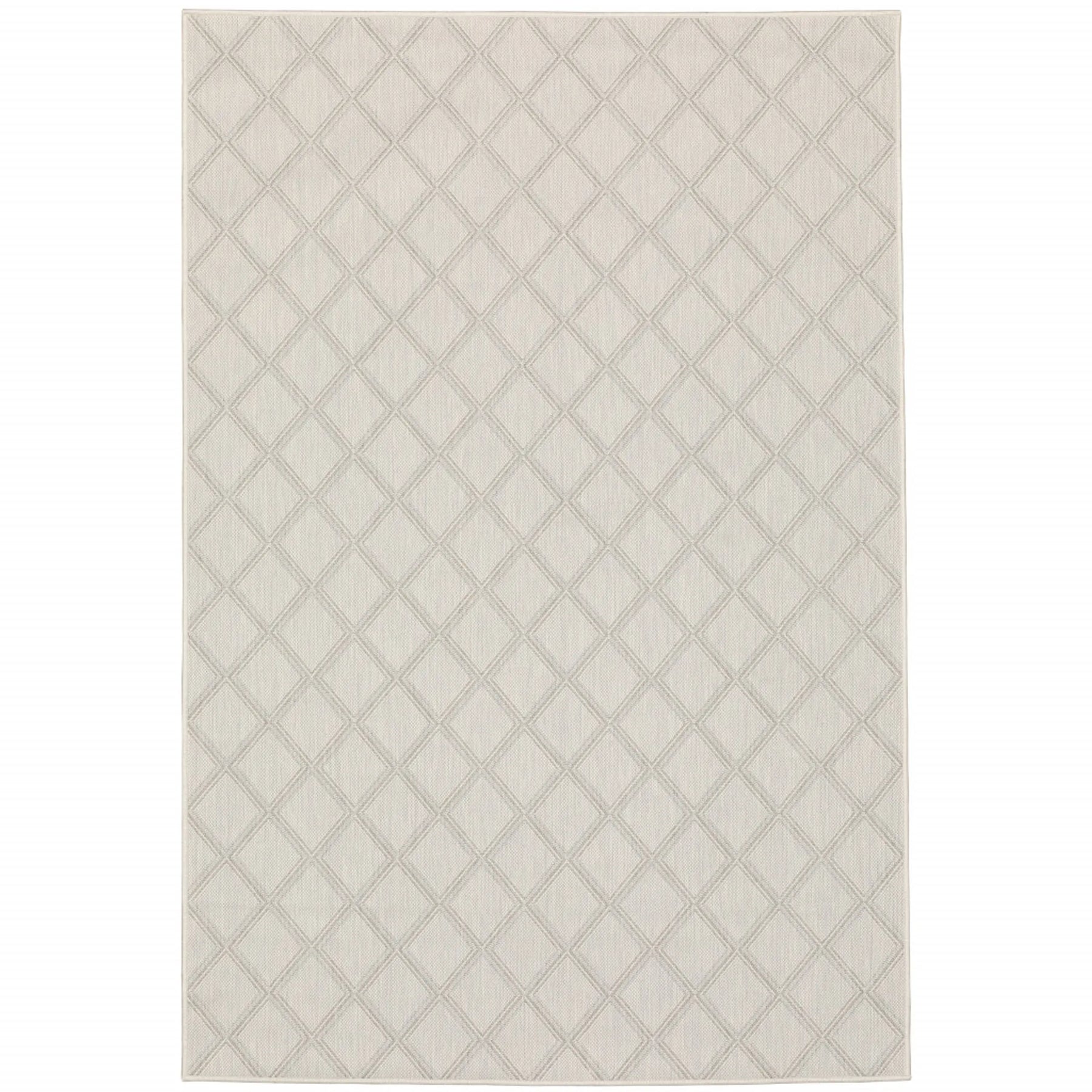 7′ X 9′ Gray and Ivory Geometric Stain Resistant Indoor Outdoor Area Rug
