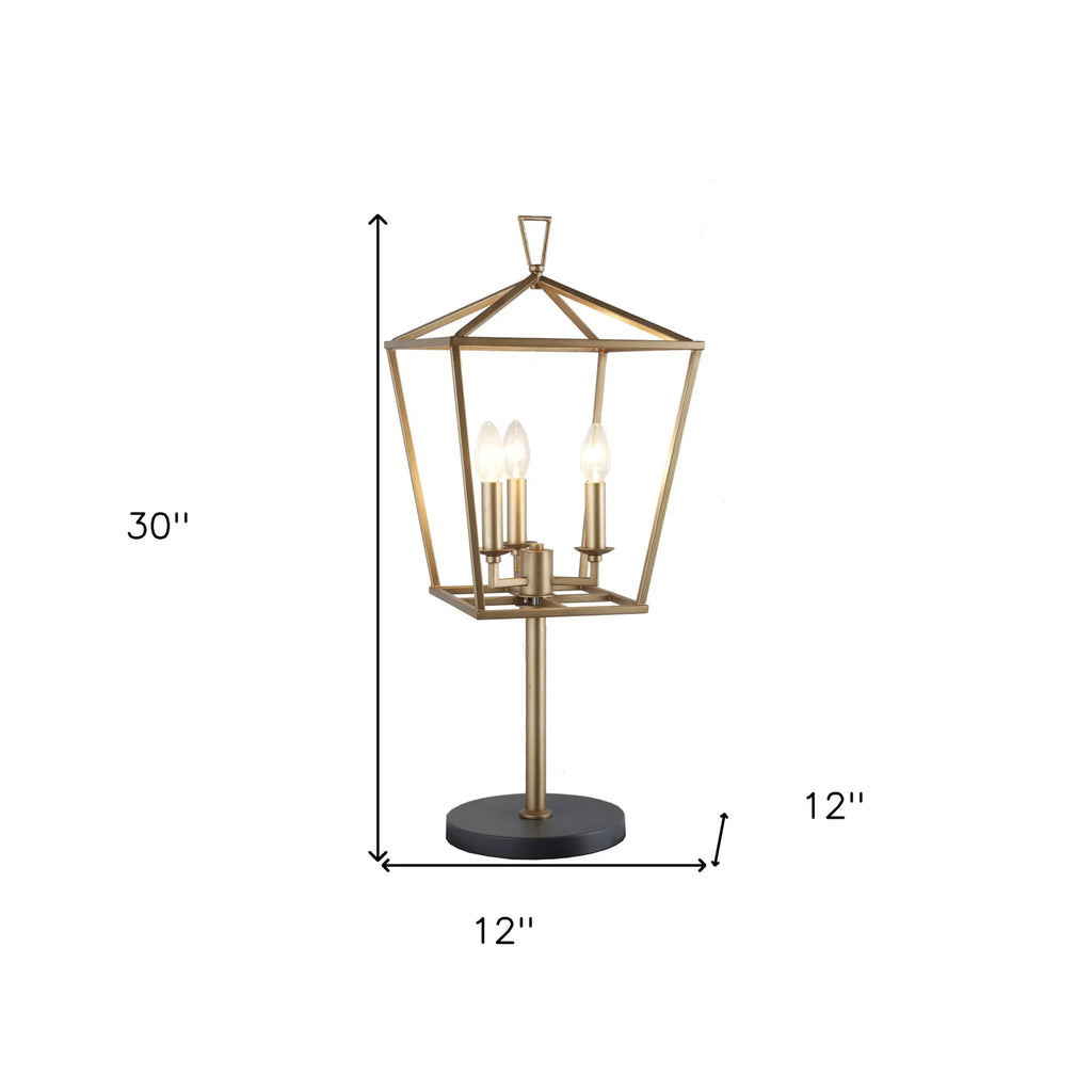 30″ Black Iron Three Light Bedside Table Lamp — view 4