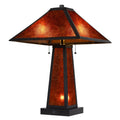 24″ Burnt Orange Metal Two Light Table Lamp With Amber Square Shade