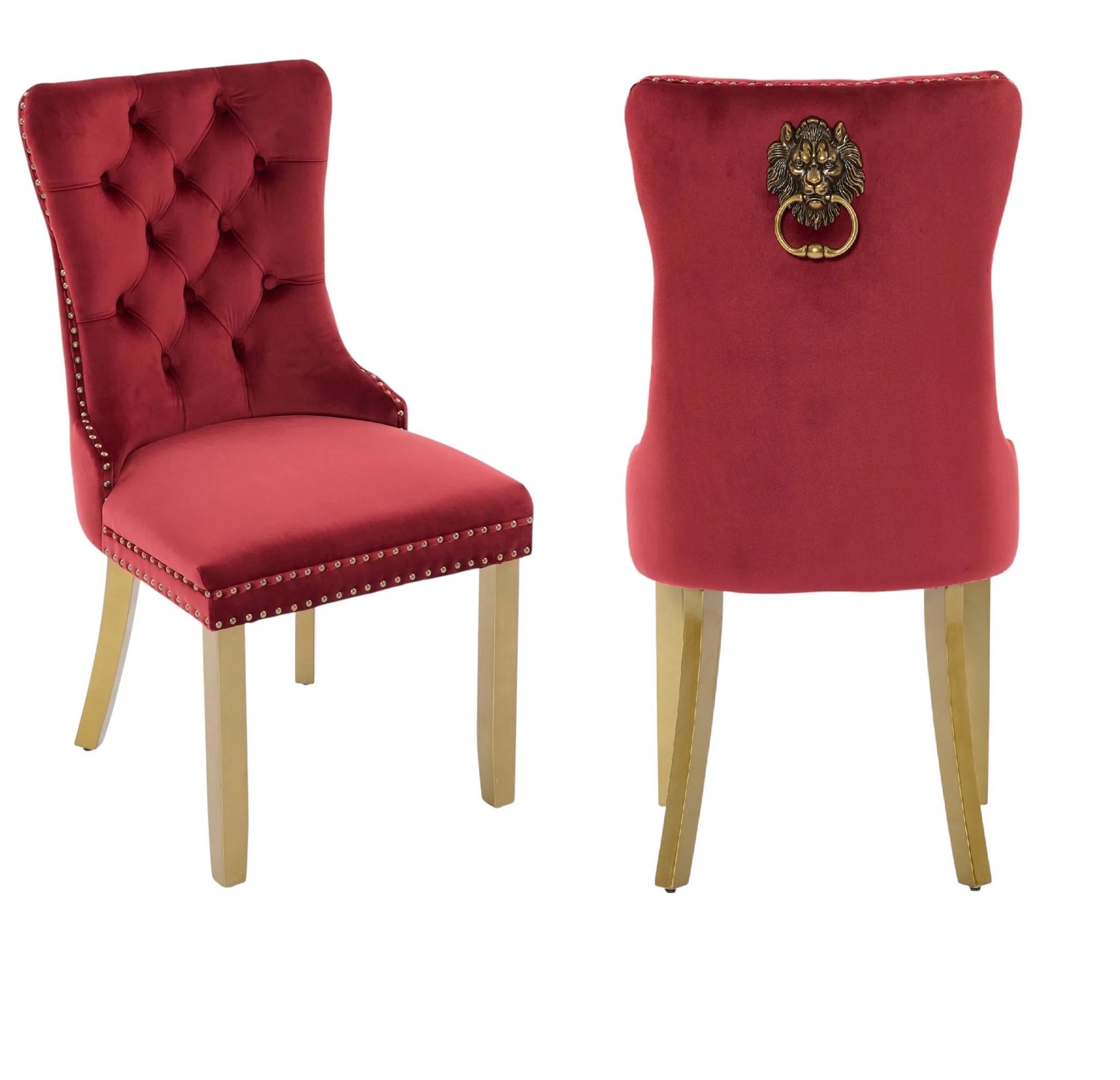 Set of Two Tufted Velvet And Solid Wood Dining Side Chairs — view 4