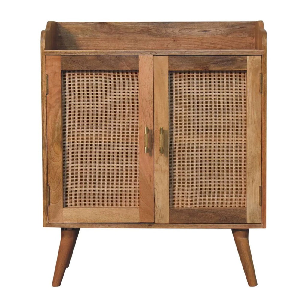 Distressed Solid Wood Inlaid Rattan Accent Cabinet With Two Doors — view 4
