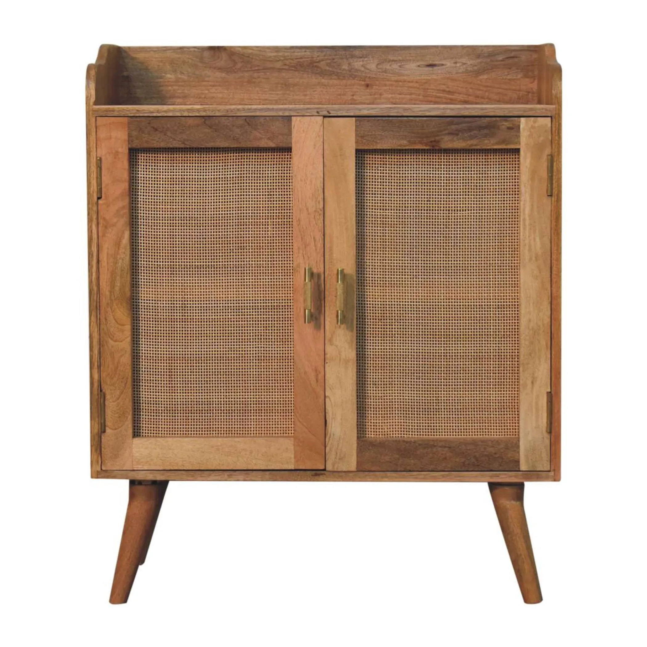 Distressed Solid Wood Inlaid Rattan Accent Cabinet With Two Doors — view 4
