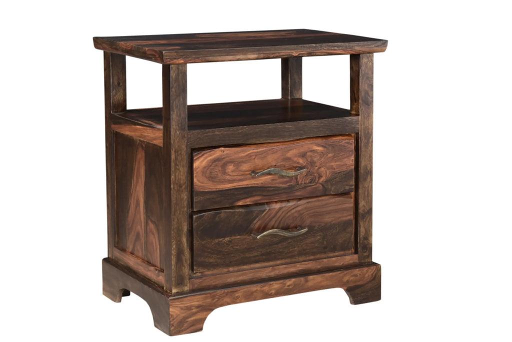 27″ Dark Brown Solid Wood Two Drawer Nightstand — view 2