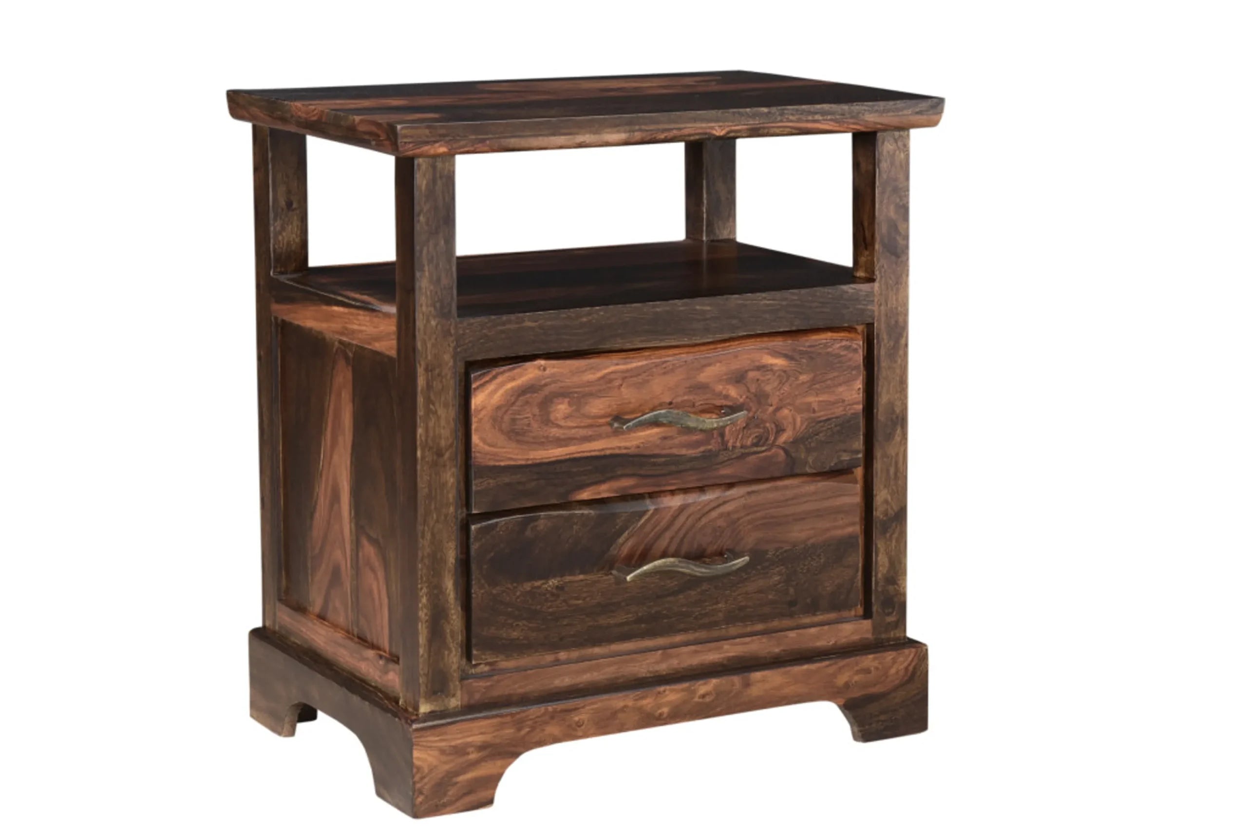 27″ Dark Brown Solid Wood Two Drawer Nightstand — view 2