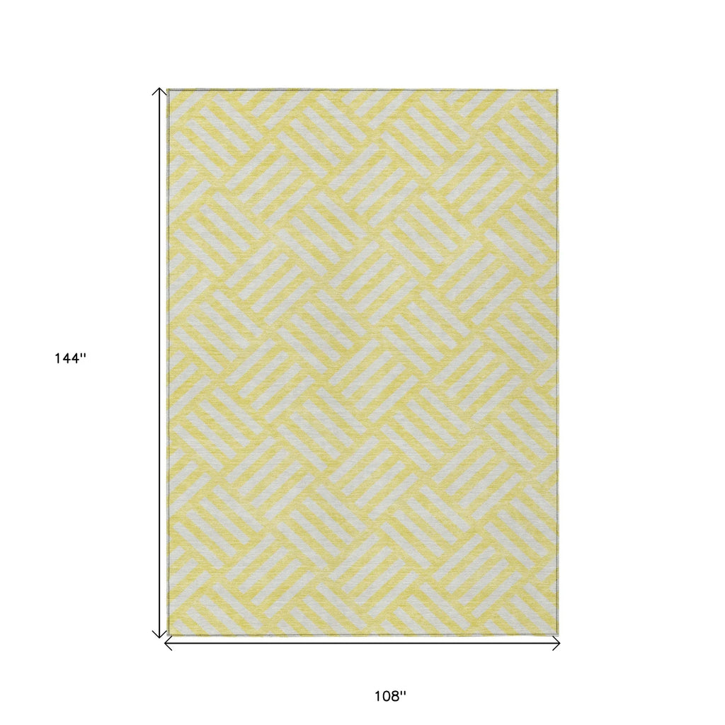 9′ X 12′ Yellow And Ivory Geometric Washable Indoor Outdoor Area Rug — view 3