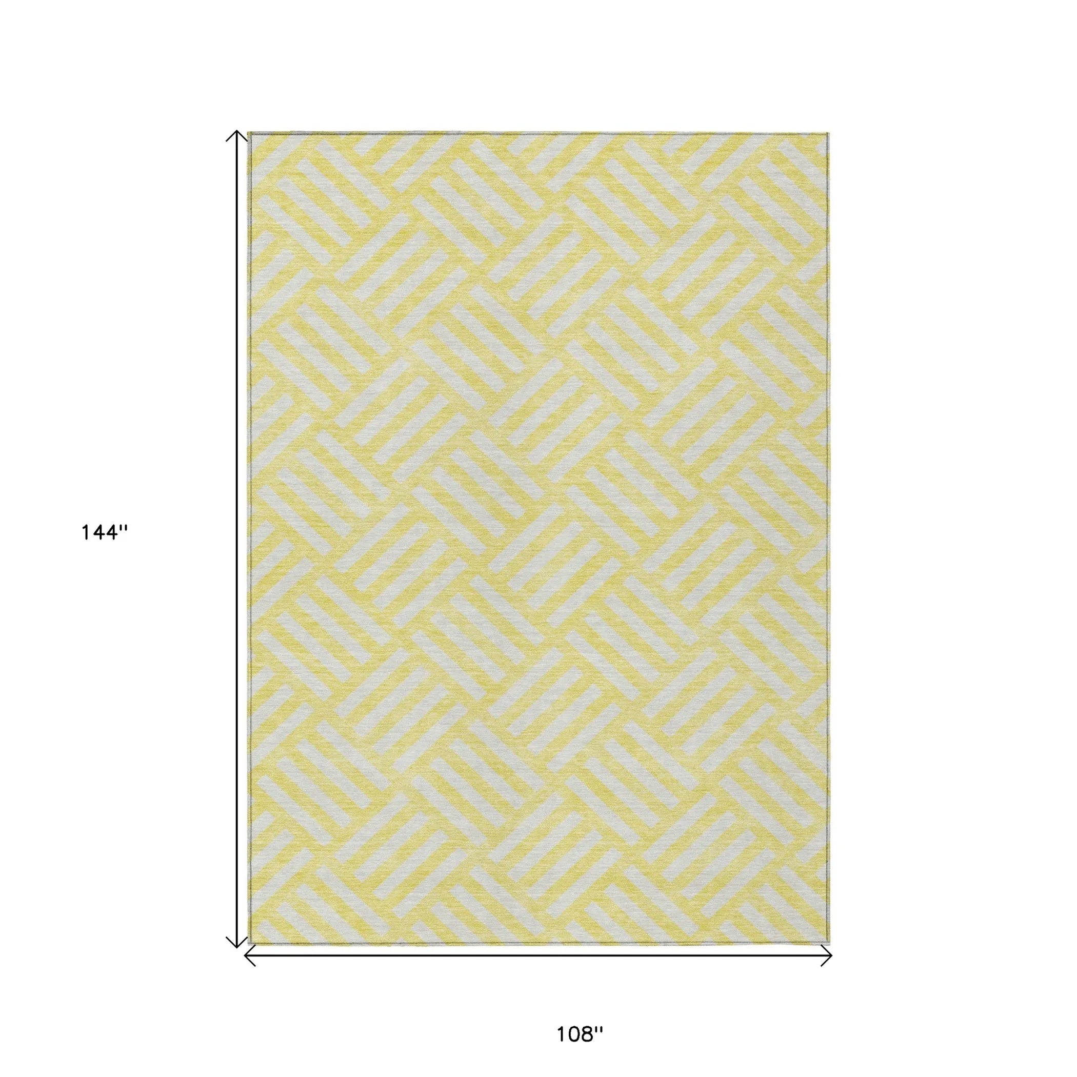 9′ X 12′ Yellow And Ivory Geometric Washable Indoor Outdoor Area Rug — view 3