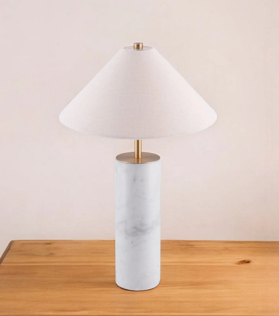55″ White Metal Bedside Table Lamp With Beige Empire Shade — view 2