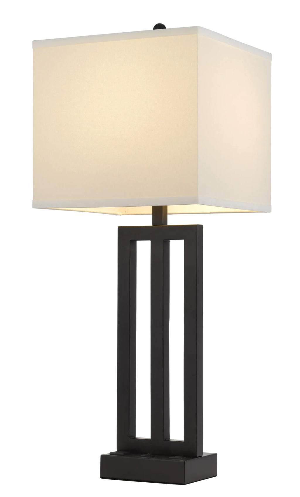 30″ Black Metal USB Table Lamp With White Shade — view 3