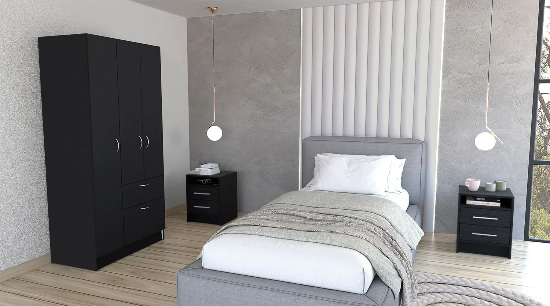 Holland 3 Piece Bedroom Set, Armoire + Nightstand + Nightstand