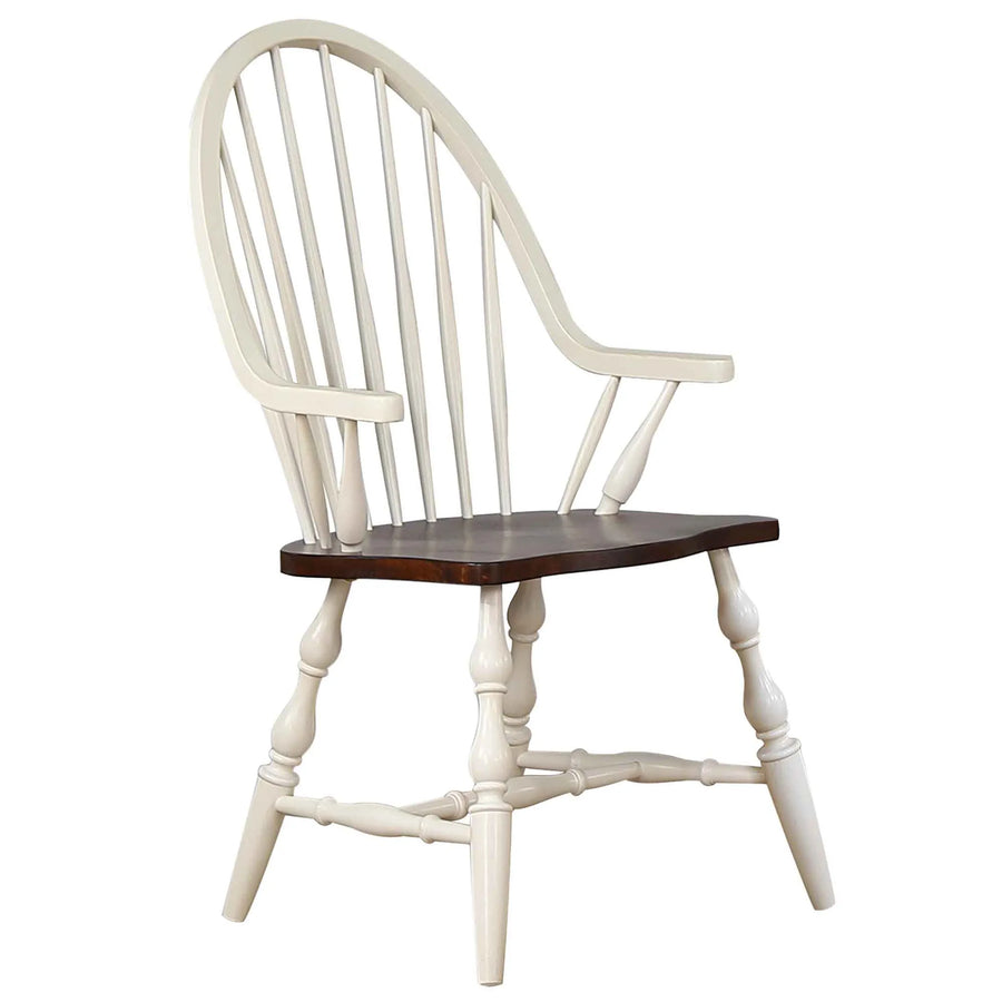 Sunset Trading Andrews Windsor Spindleback Dining Chair with Arms | Fully Assembled Kitchen Armchair| Modern Farmhouse Minim…