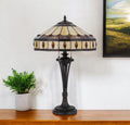 26″ Black Metal Two Light Candlestick Table Lamp With Ivory and Red Dome Shade