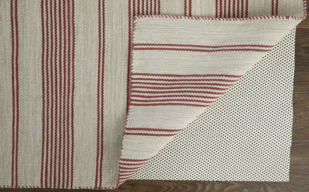 10′ X 14′ Red And Ivory Striped Dhurrie Hand Woven Stain Resistant Area Rug — view 4
