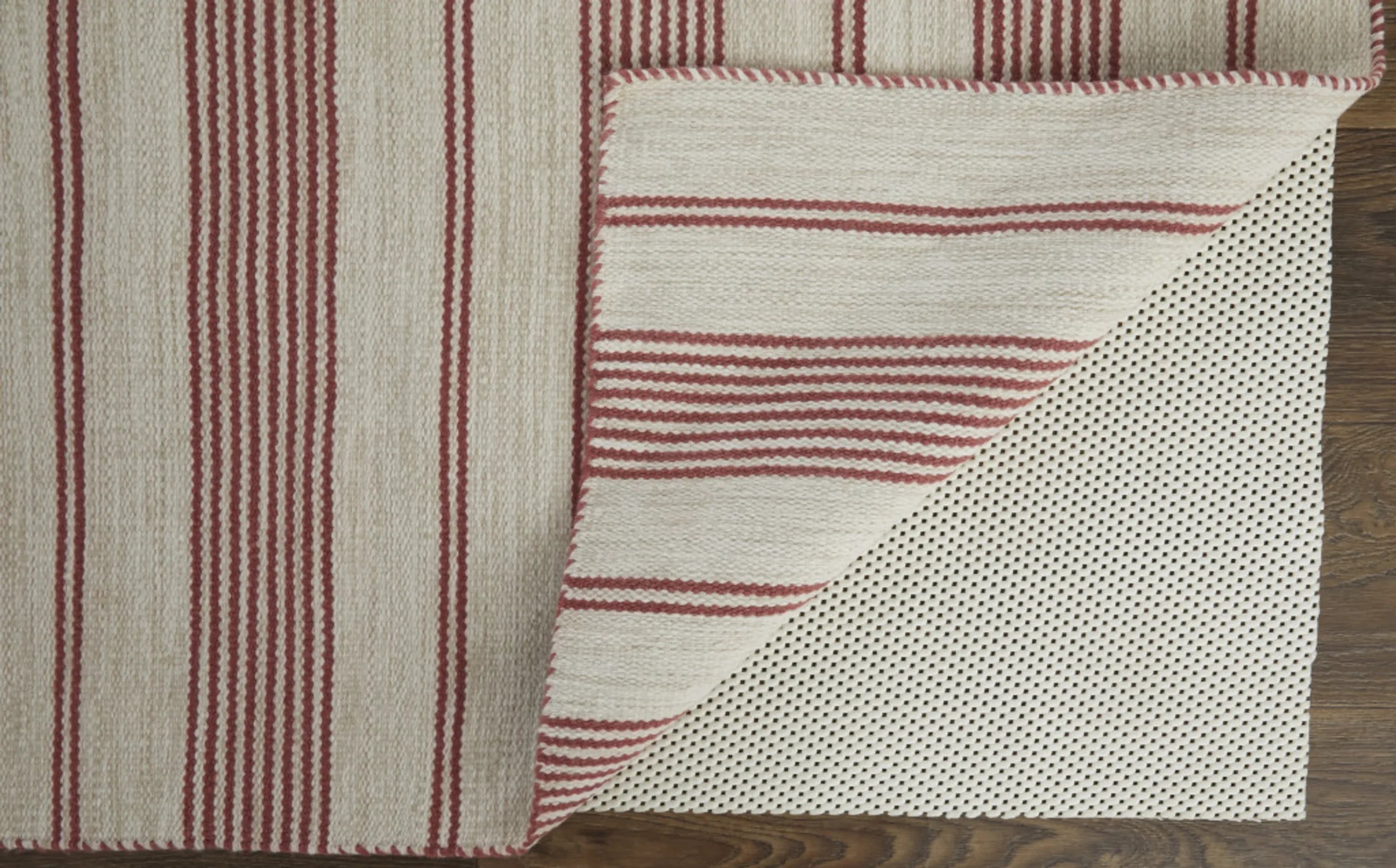10′ X 14′ Red And Ivory Striped Dhurrie Hand Woven Stain Resistant Area Rug — view 4