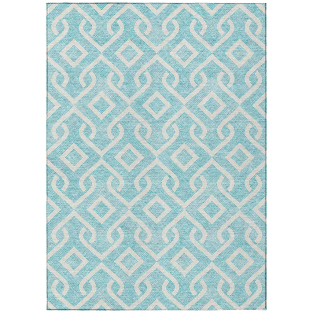 10′ X 14′ Aqua And Ivory Geometric Washable Indoor Outdoor Area Rug — view 2