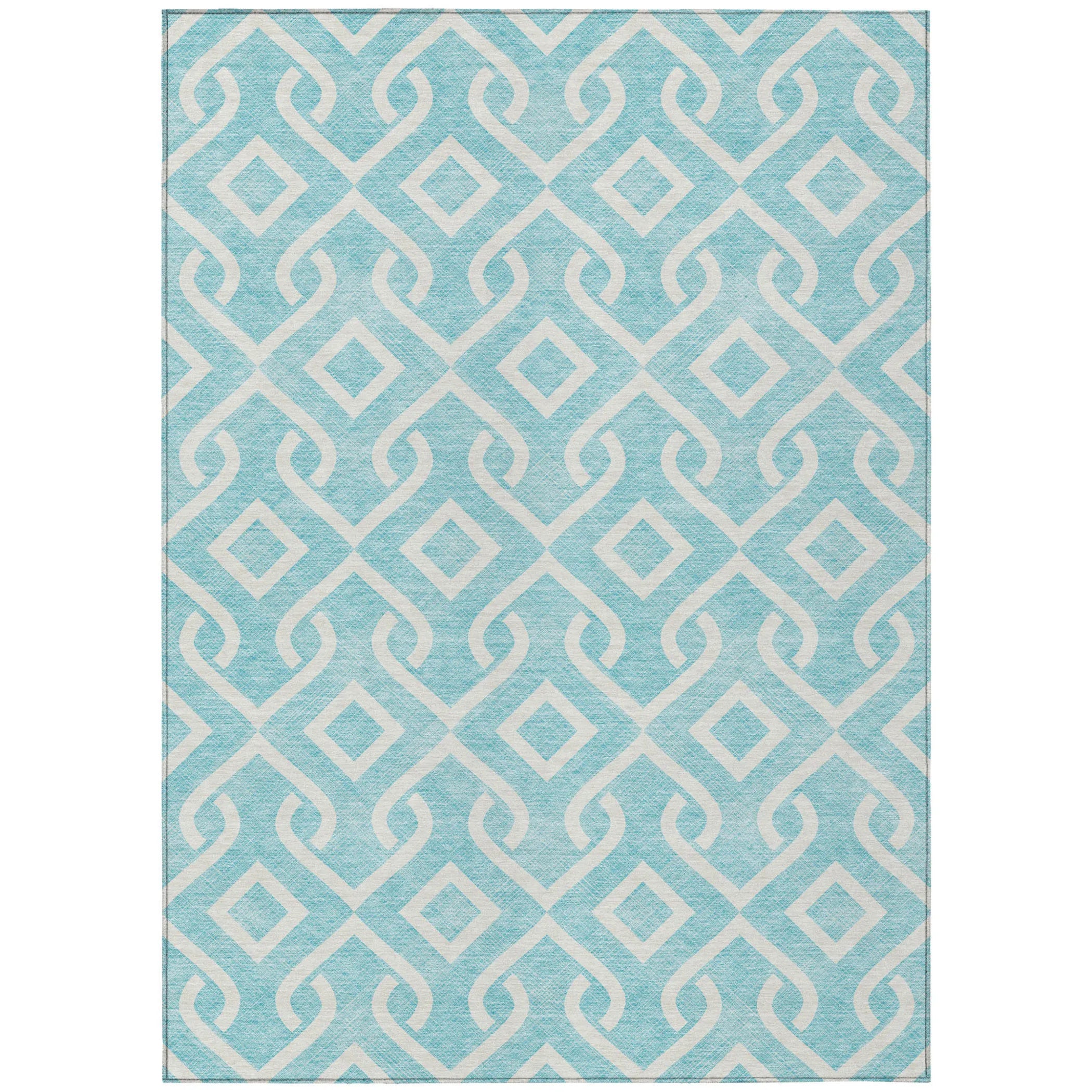 10′ X 14′ Aqua And Ivory Geometric Washable Indoor Outdoor Area Rug — view 2