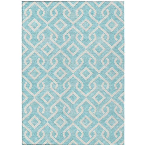 10′ X 14′ Aqua And Ivory Geometric Washable Indoor Outdoor Area Rug — view 2
