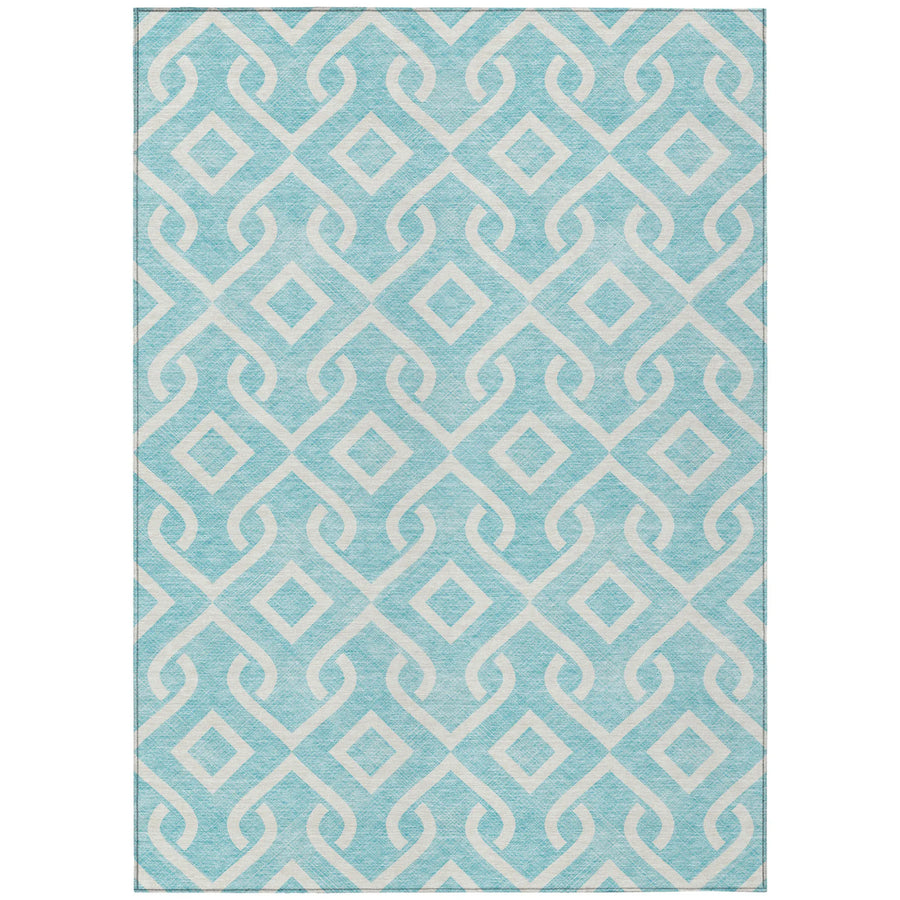 10′ X 14′ Aqua And Ivory Geometric Washable Indoor Outdoor Area Rug — view 2
