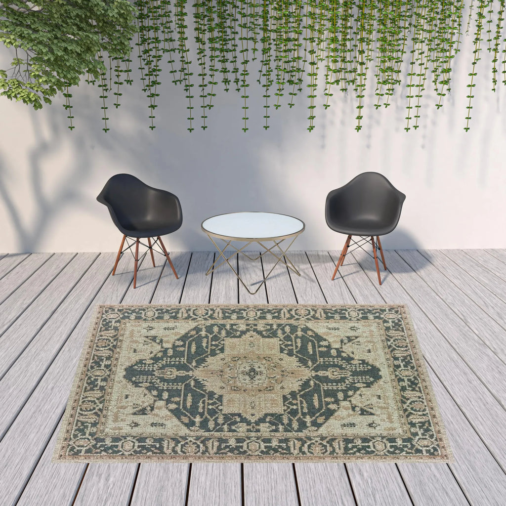 8′ X 10′ Gray Oriental Stain Resistant Indoor Outdoor Area Rug — view 2
