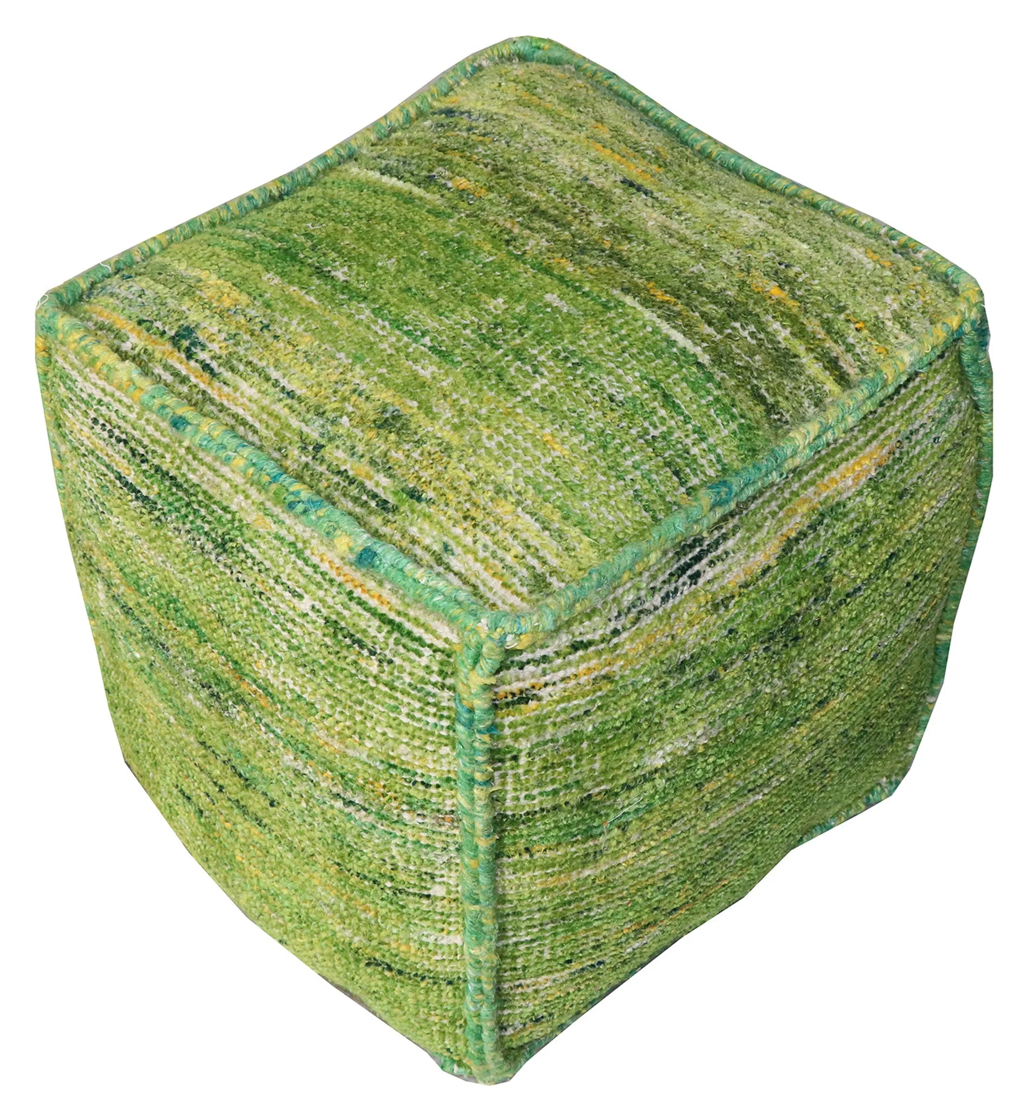18″ Green Recycled Silk and Cotton Blend Cube Pouf Ottoman — view 2