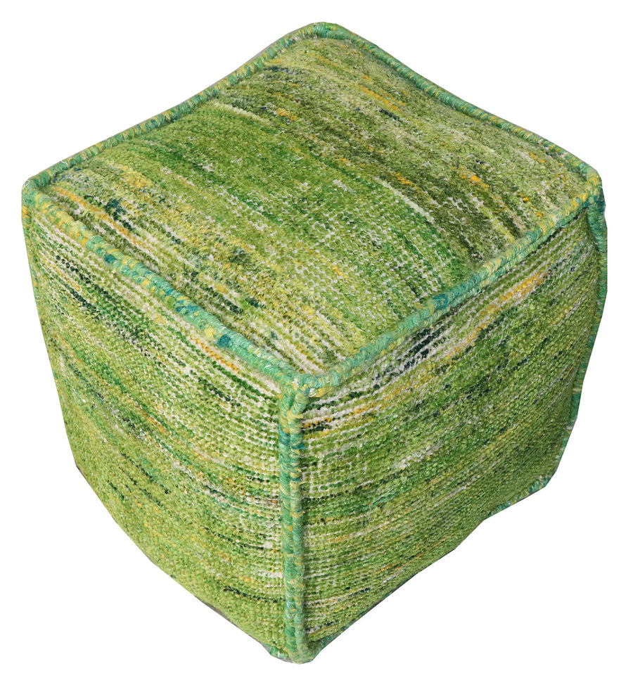 18″ Green Recycled Silk and Cotton Blend Cube Pouf Ottoman — view 2