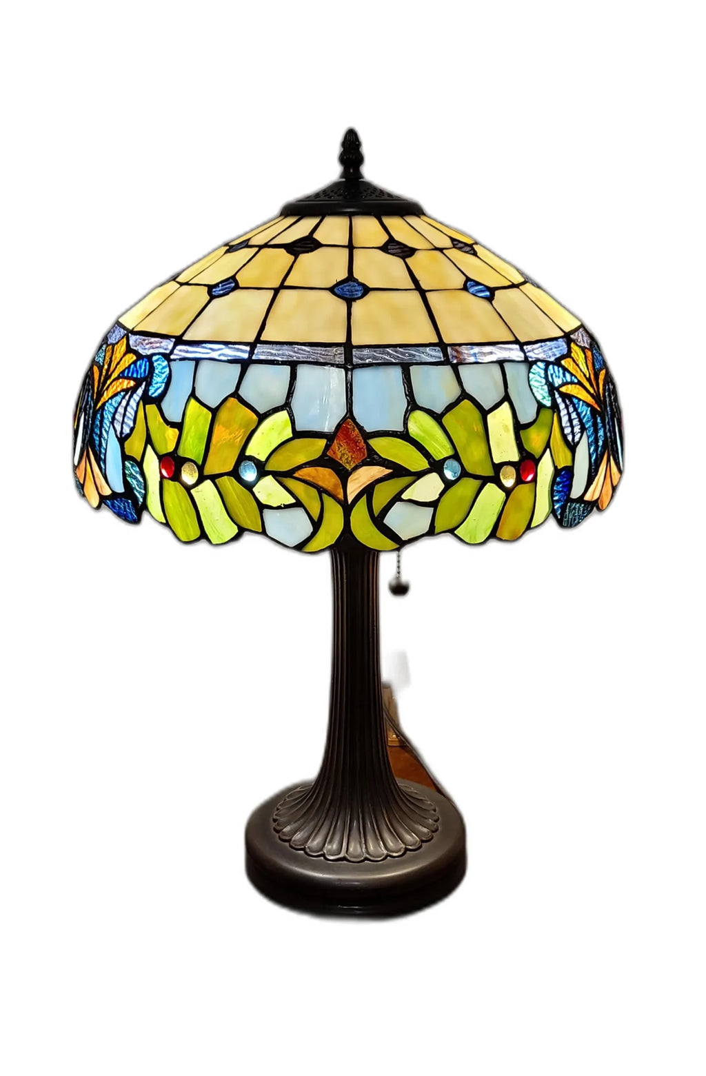 23″ Dark Brown Metal Two Light Candlestick Table Lamp With Green Shade — view 2