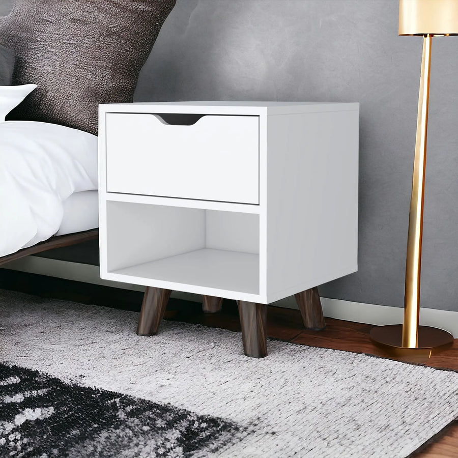 19″ White One Drawer Faux Wood Nightstand — view 2