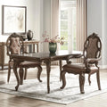Set of Two Upholstered Faux Leather And Solid Wood Dining Arm Chairs