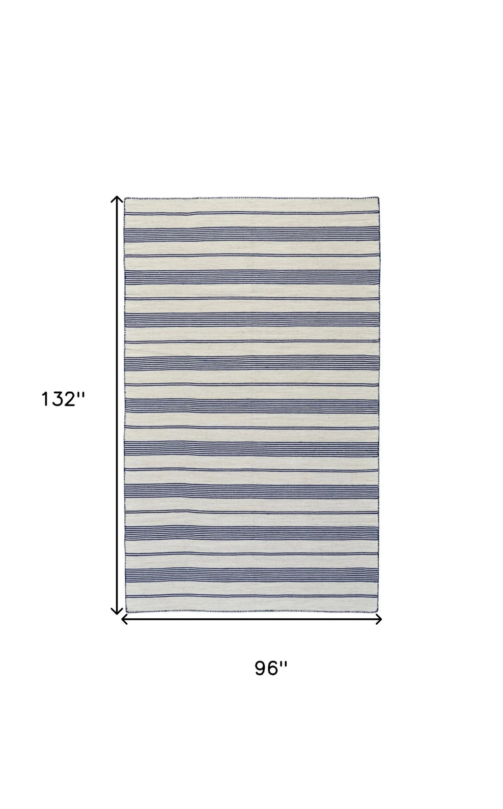 8′ X 11′ Blue And Ivory Striped Dhurrie Hand Woven Stain Resistant Area Rug — view 3