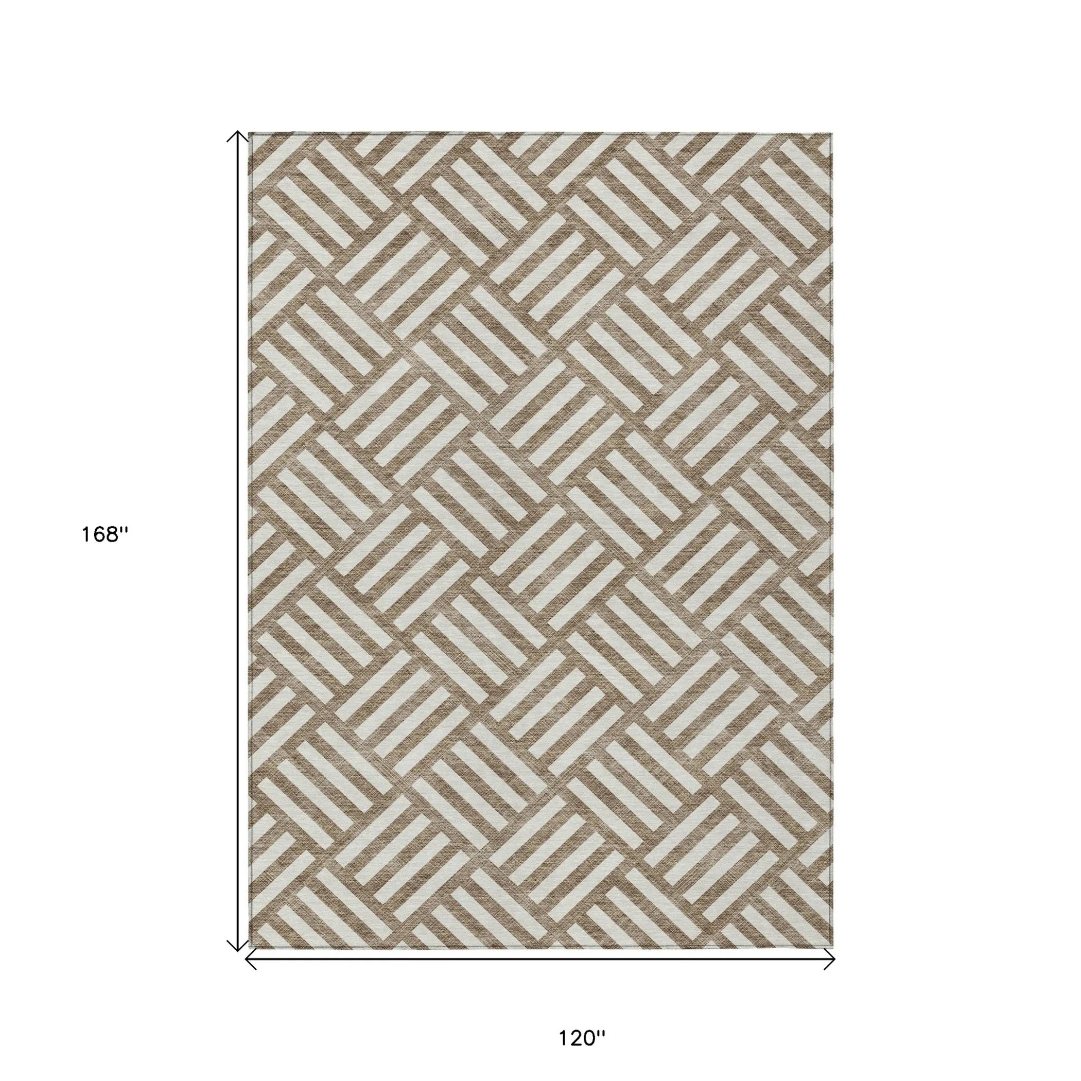 10′ X 14′ Brown And Ivory Geometric Washable Indoor Outdoor Area Rug — view 3