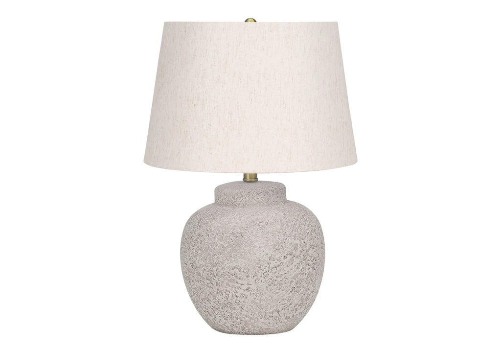 22″ Cream Concrete Urn Table Lamp With Cream Abstract Empire Shade